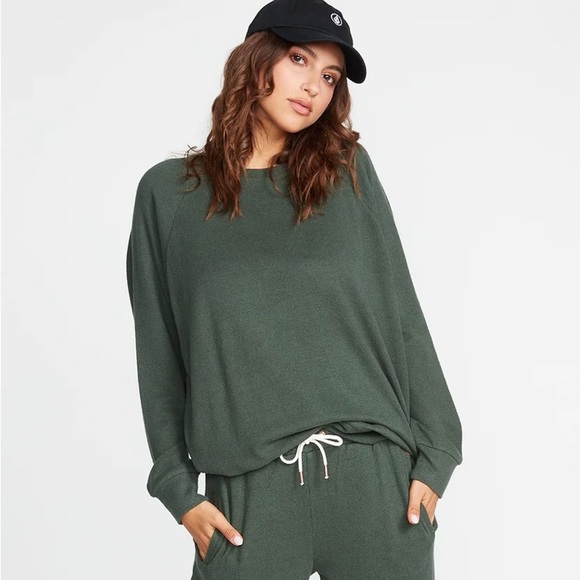 Volcom Lil Fleece Crew Dark Pine - Picture 1 of 13